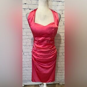 Suzi Chin for Maggy Boutique Pink Midi Halter Rouched Stretch Dress Size 8